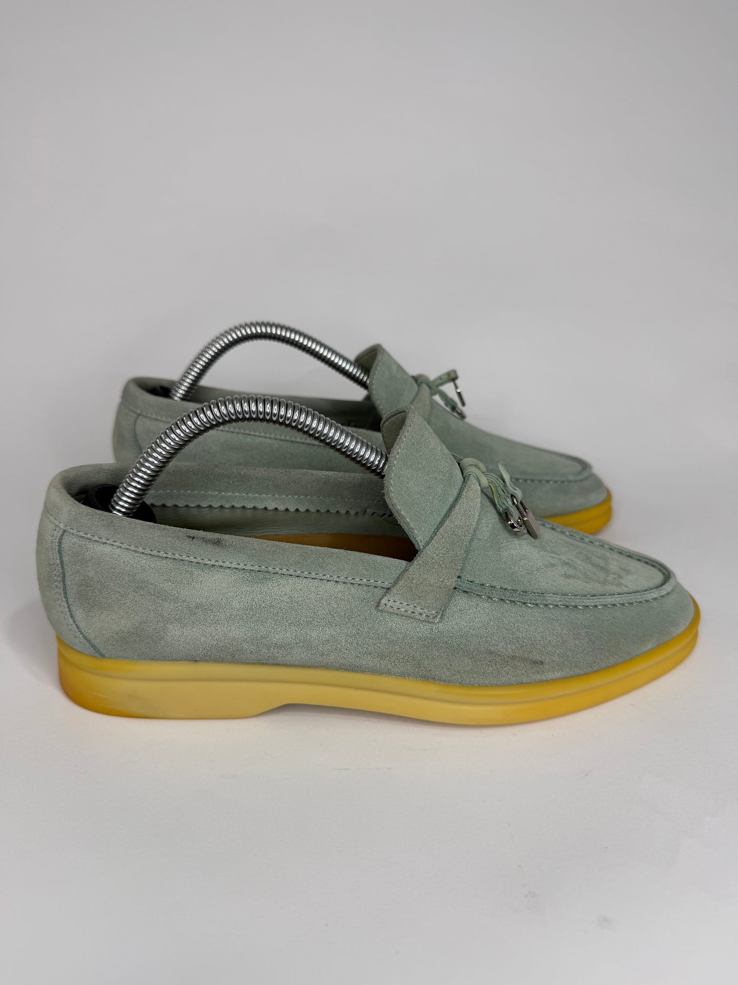 Loro Piana mint green Suede Summer Charms Walk Loafers Size 35.5 EU/ 5.5 US