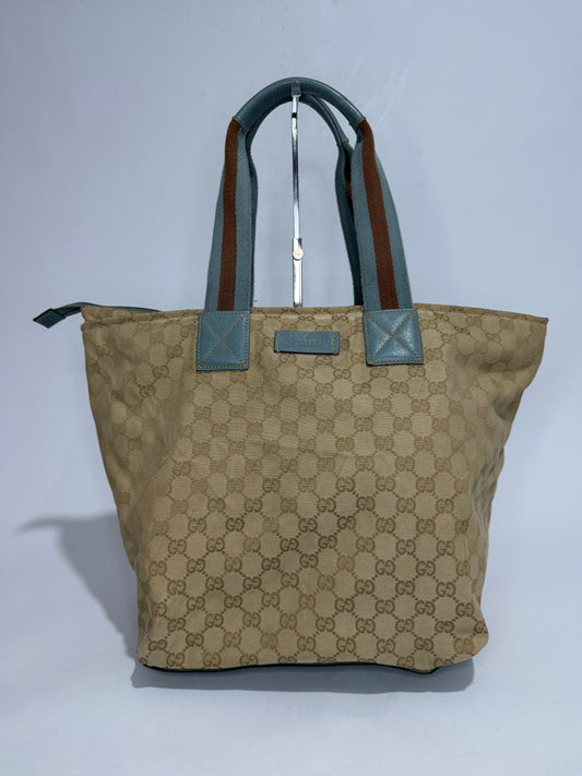 Gucci Original GG Blue Canvas Web Tote