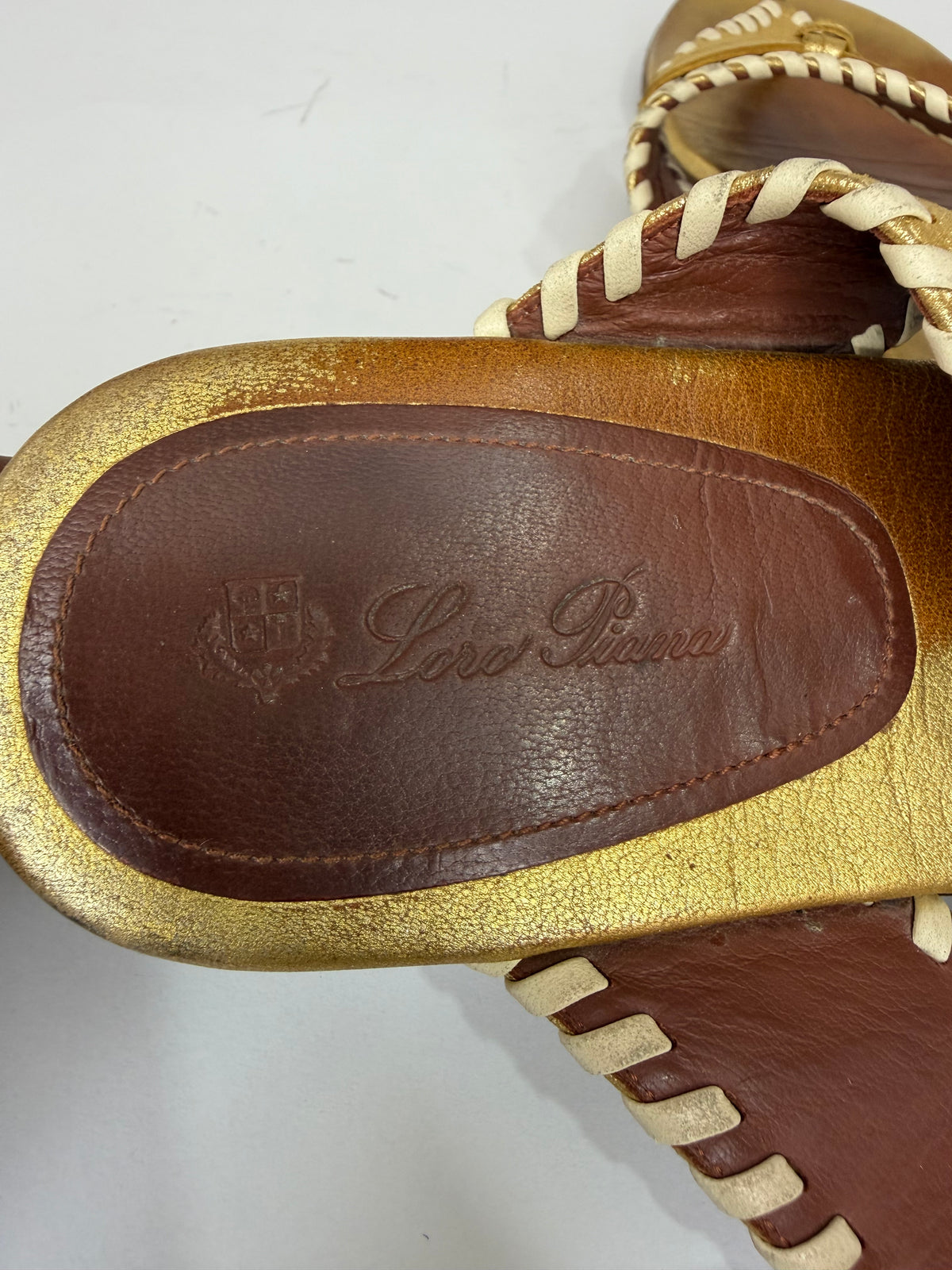 Loro Piana Jovis metallic leather thong sandals Size 38 EU/ 8 US/ 5 UK