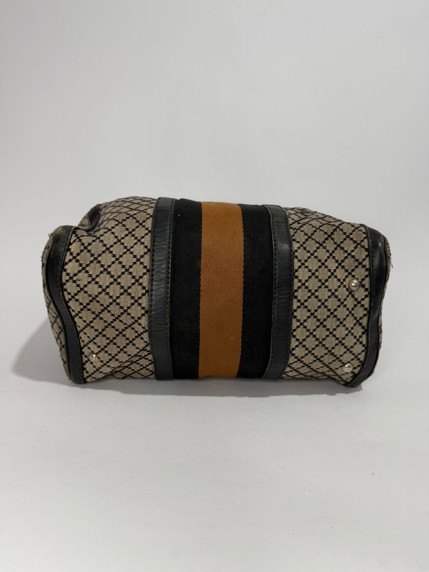 Gucci Black/Beige Diamante Canvas Medium Vintage Web Boston Bag