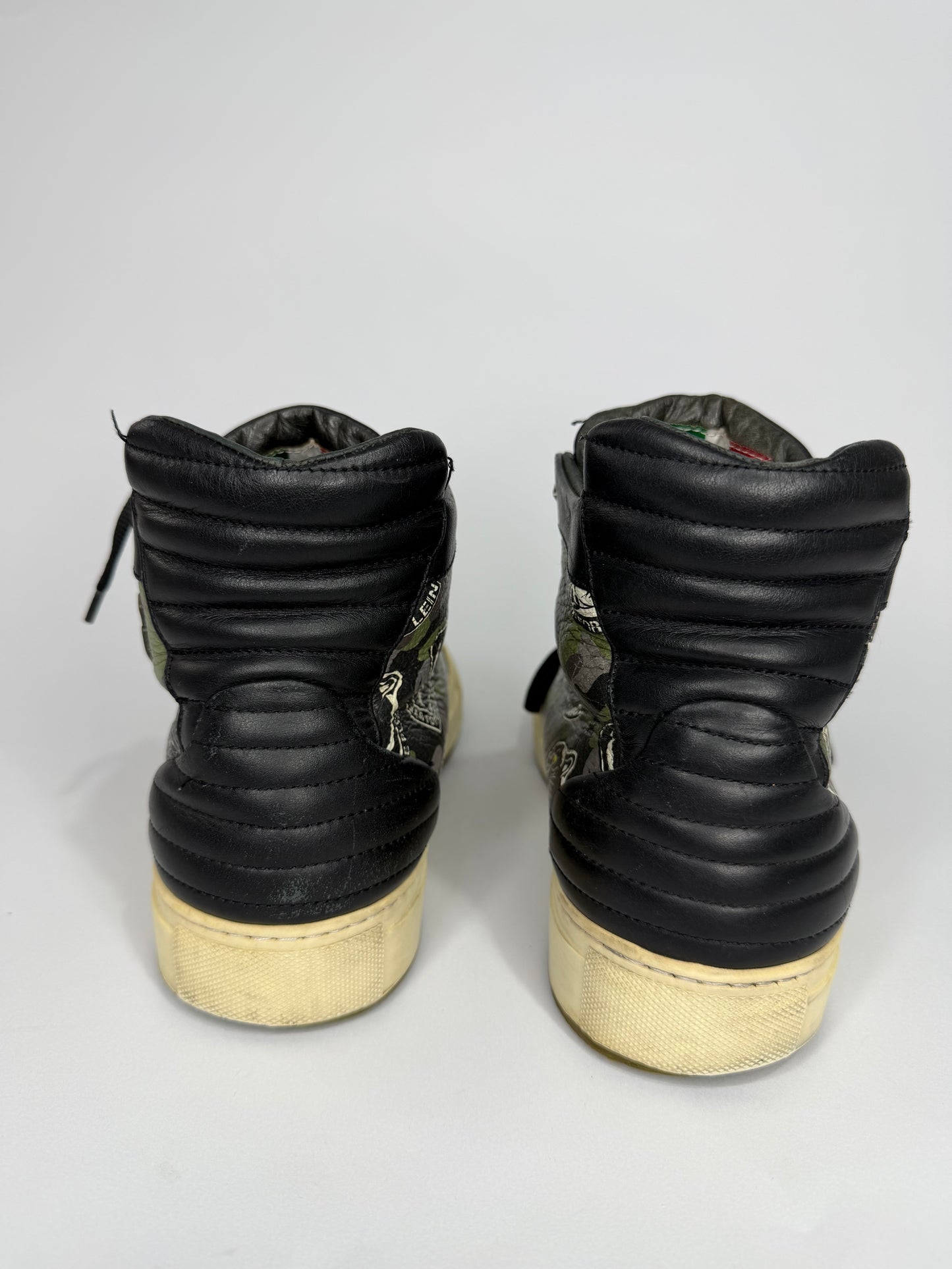 Philipp Plein Studded High-Top Sneakers Black Camo Leather Military Print Men’s EU 42