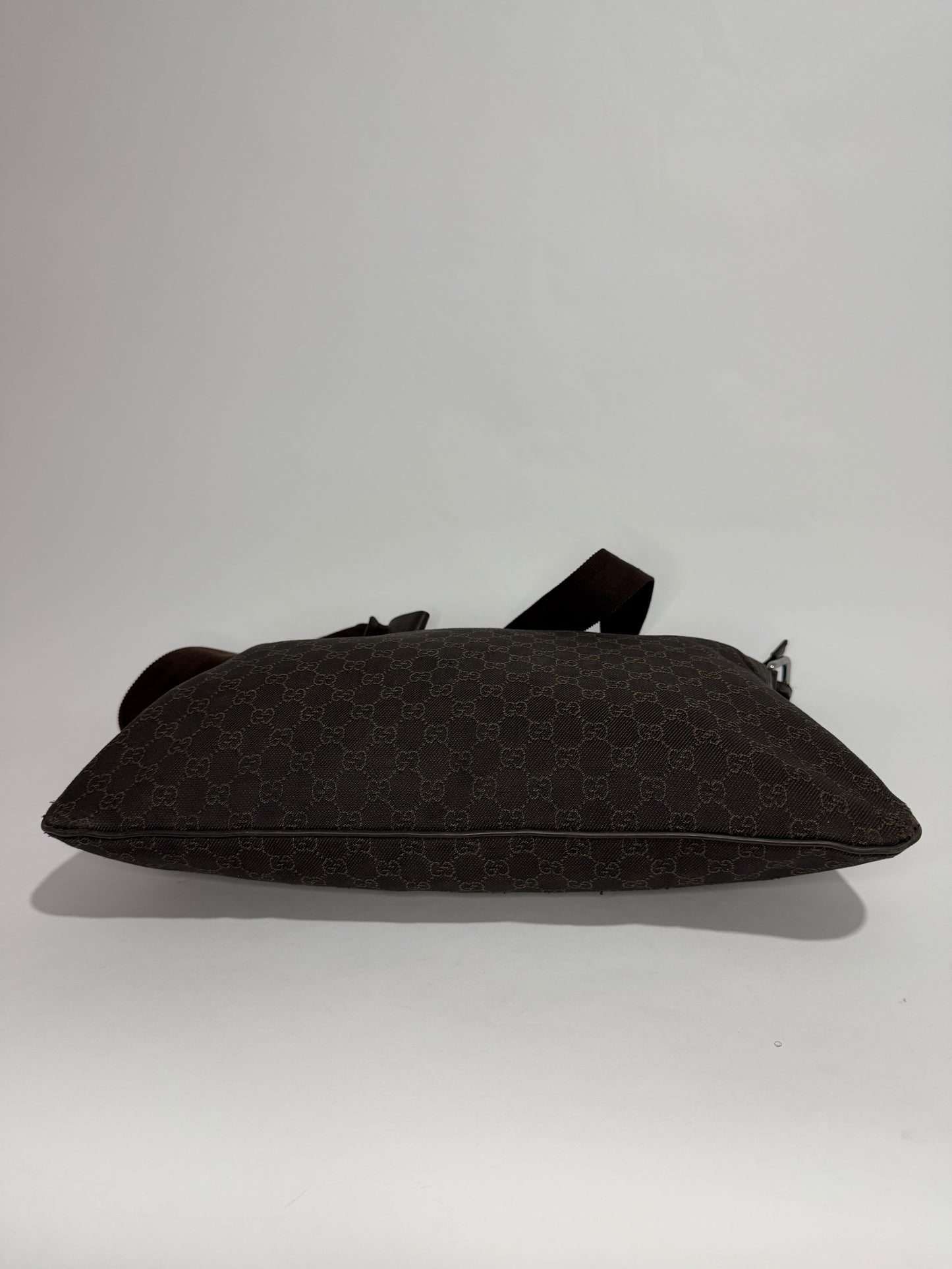 Gucci Dark Brown GG Denim Zip Messenger Bag