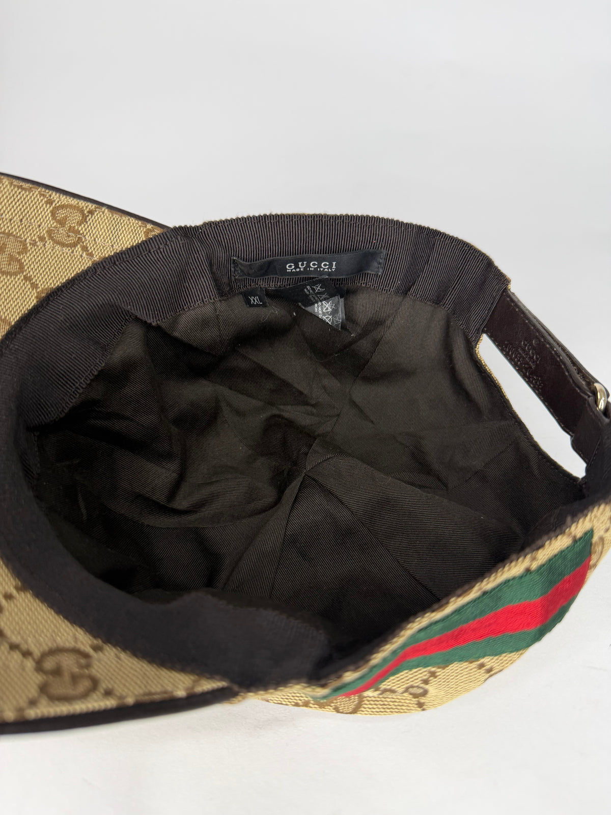 Gucci Beige Logo Monogram Web Stripe Detail Canvas Baseball Cap XL