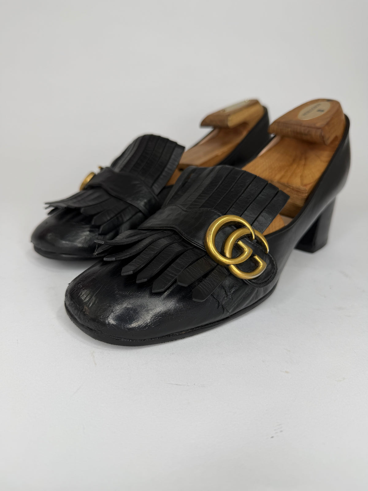 Gucci Black Leather GG Fringe Detail Loafer Pumps Size 42 EU/ 8 UK/ 12 US