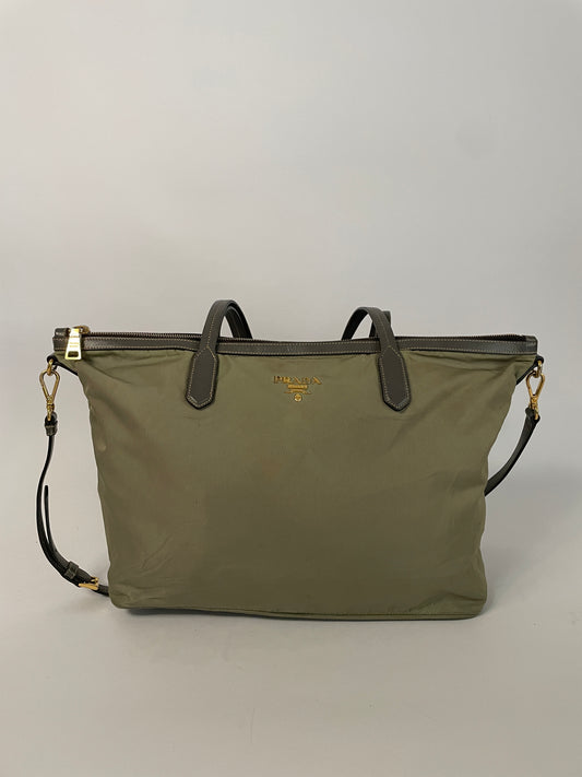 PRADA Nylon Tessuto Saffiano Tote Green