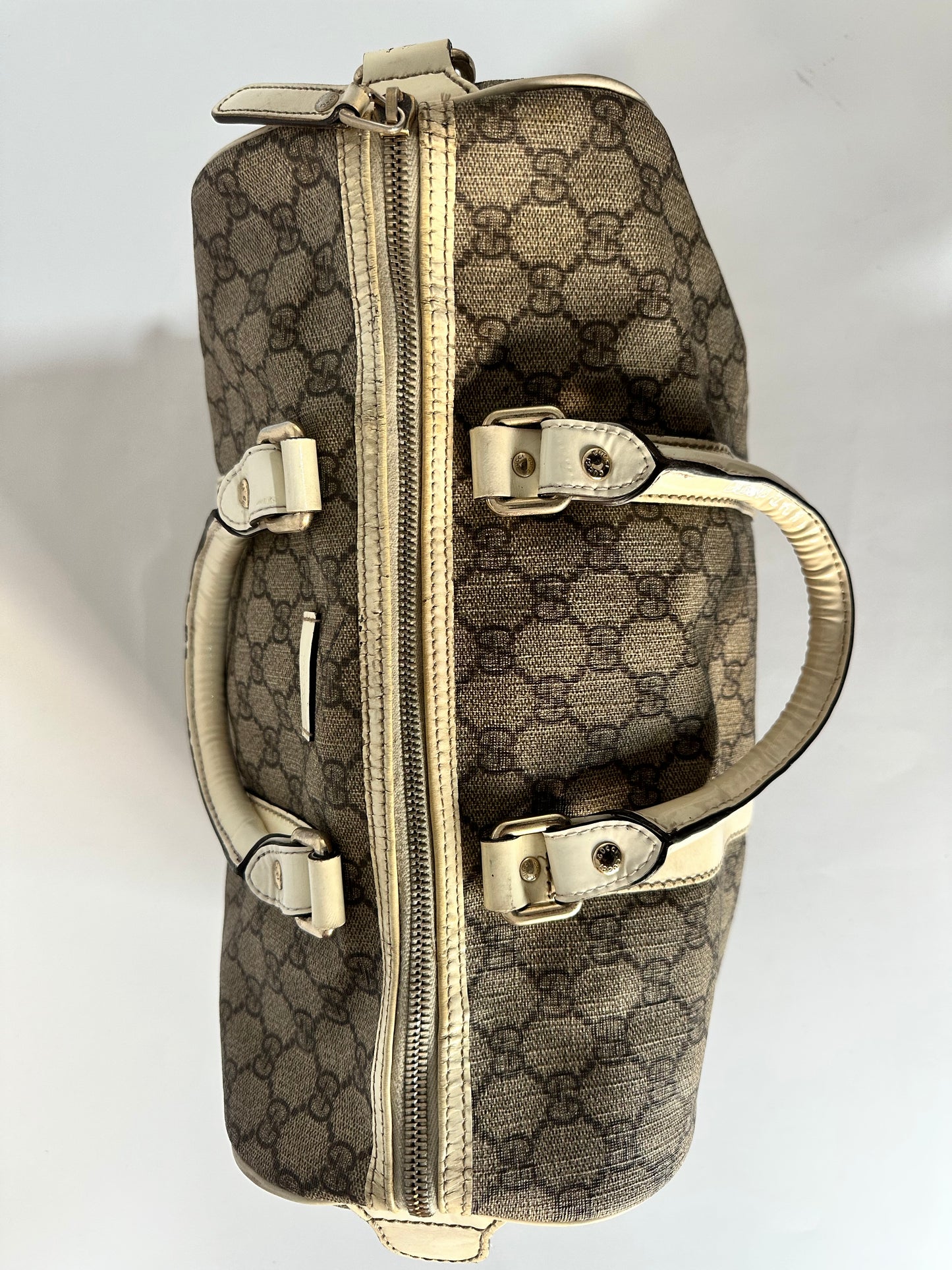 Gucci Beige/White GG Supreme Canvas and Leather Medium Joy Boston Bag
