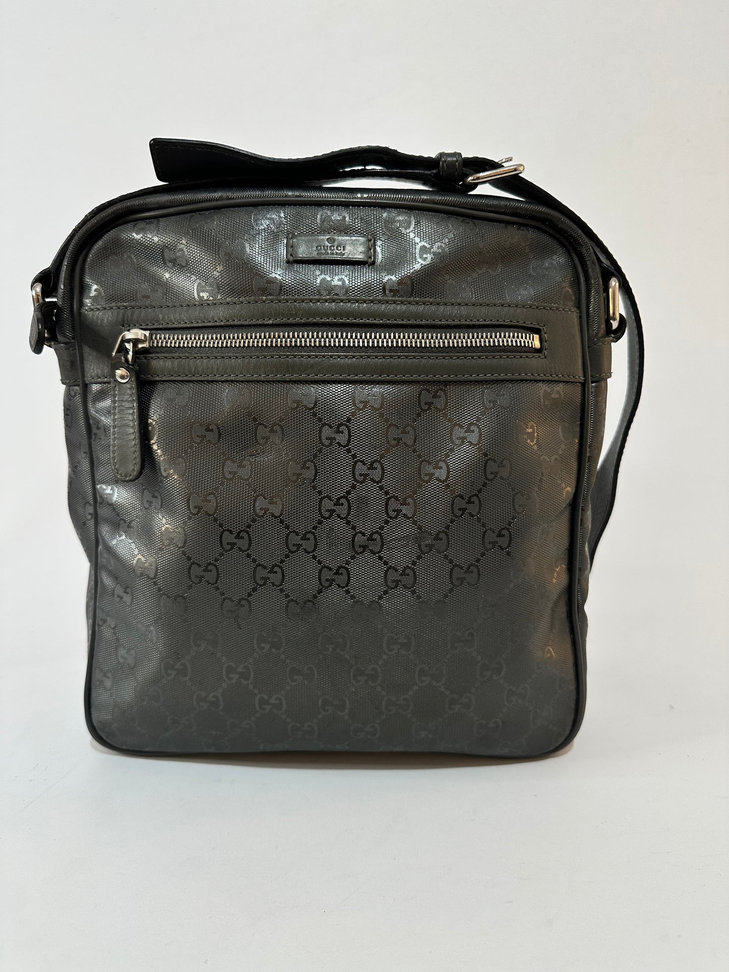 Gucci Silver Metallic GG Imprime Coated Canvas Messenger Bag