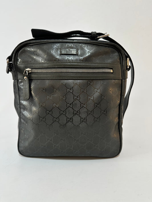Gucci Silver Metallic GG Imprime Coated Canvas Messenger Bag