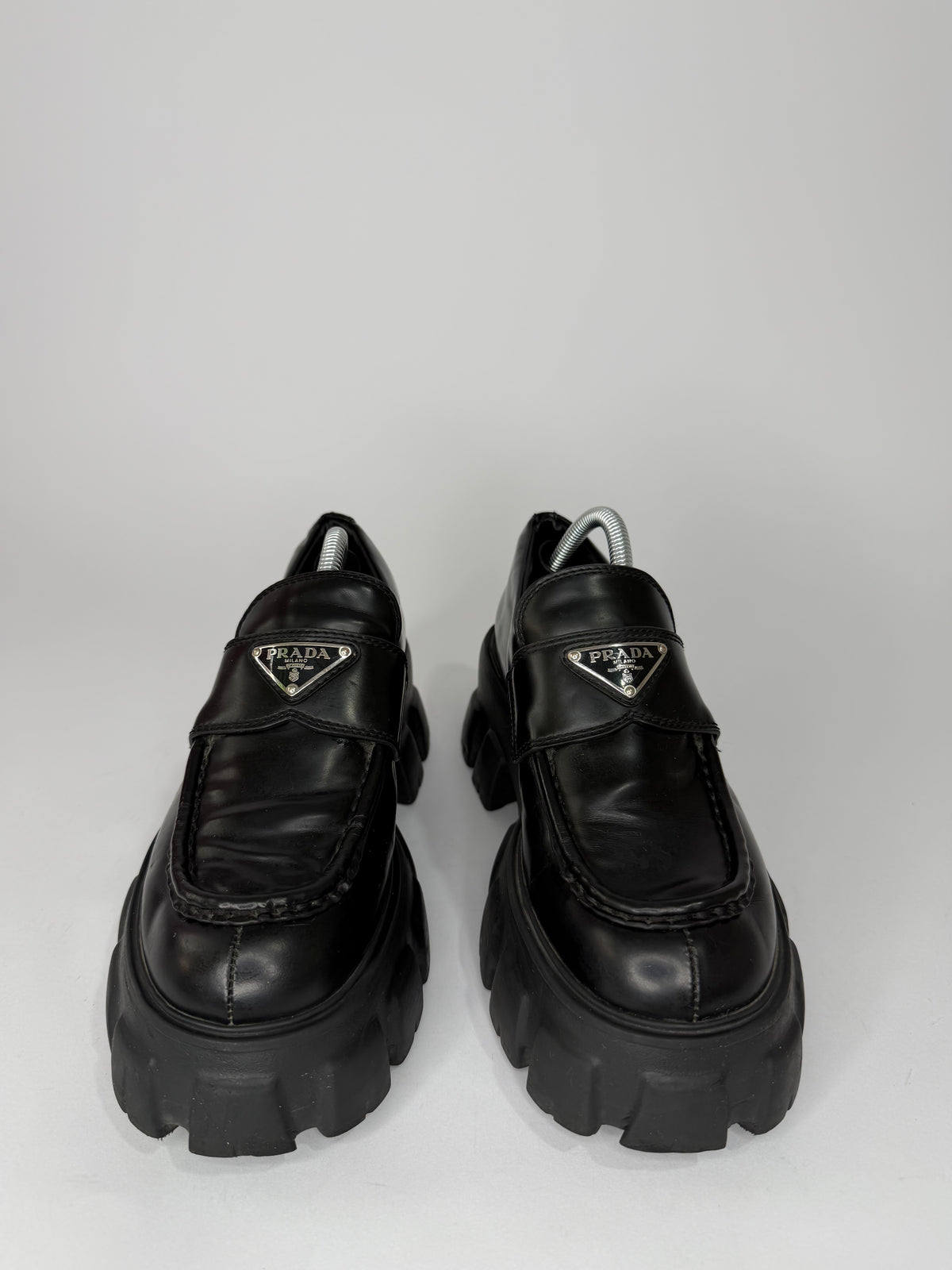 Prada Black Leather Monolith Platform Derby Sneakers Size 38 EU/ 8 US / 5 UK