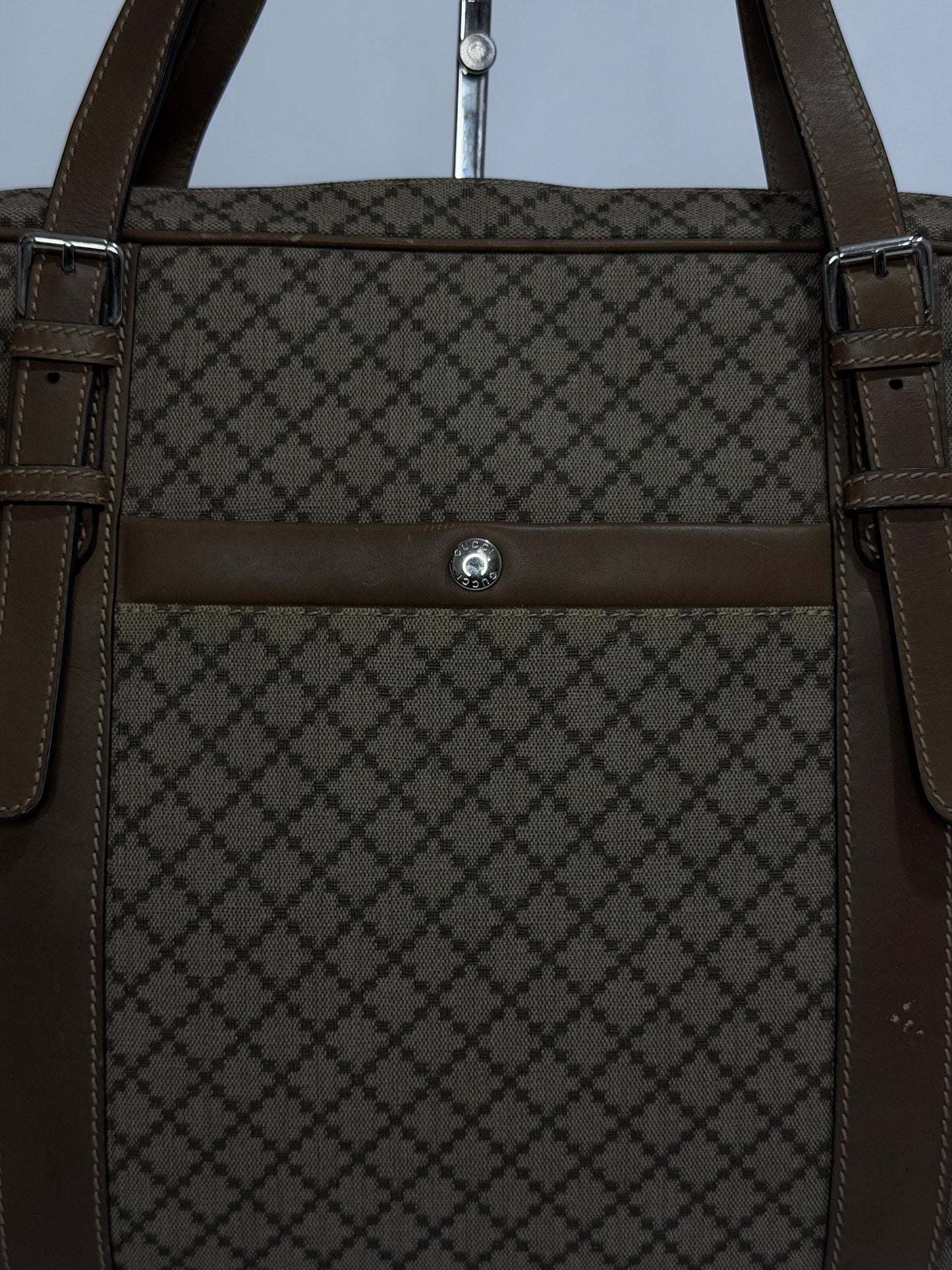 Gucci Beige/Tan Diamante Canvas and Leather Zip Pocket Briefcase