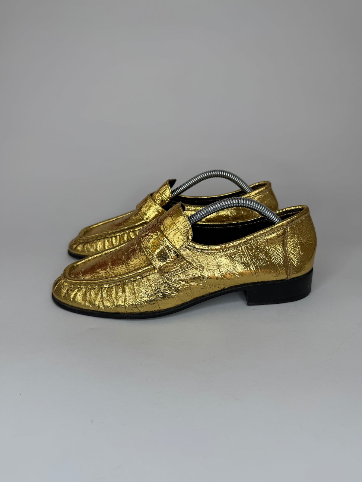 The Row Gold
Eel Skin Loafers 
Women's Size 36 EU/6 US / 3 UK
