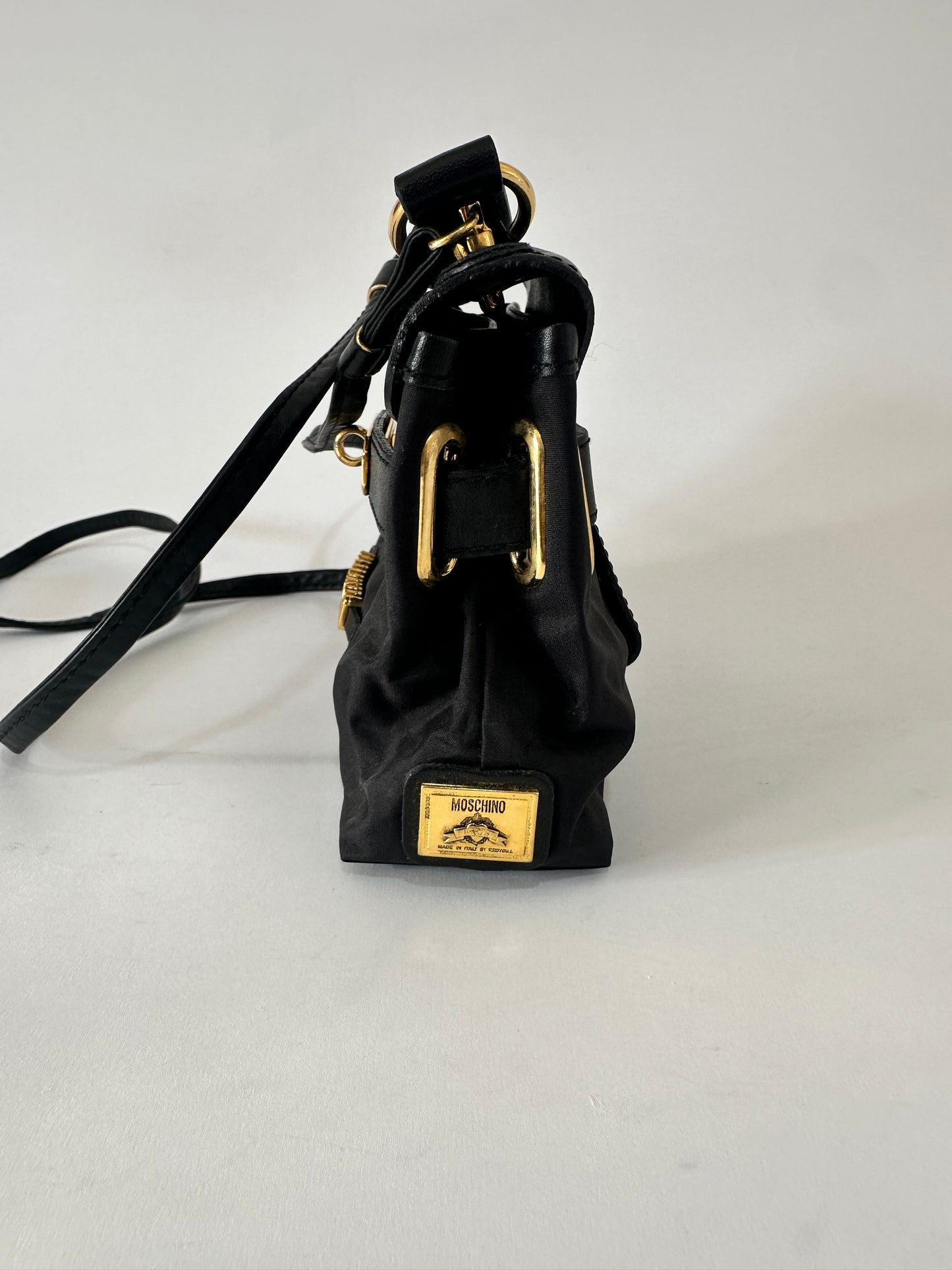 Vintage 1990's Moschino Brown Nylon & Leather Miniature Kelly Micro Bag