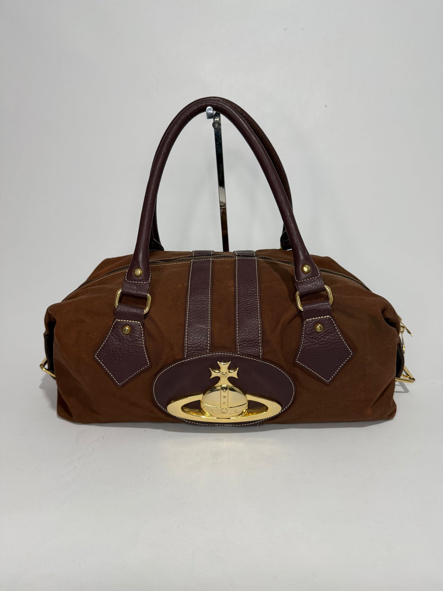 Vivienne Westwood Orb Logo Leather & Canvas Bowler Bag Brown