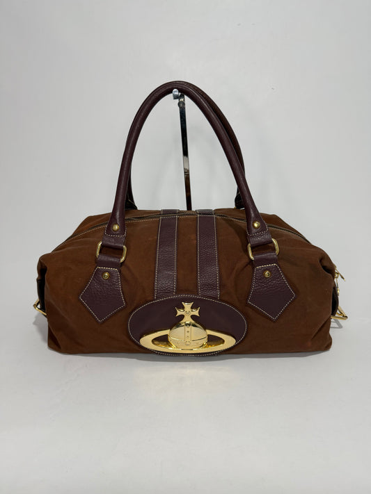 Vivienne Westwood Orb Logo Leather & Canvas Bowler Bag Brown