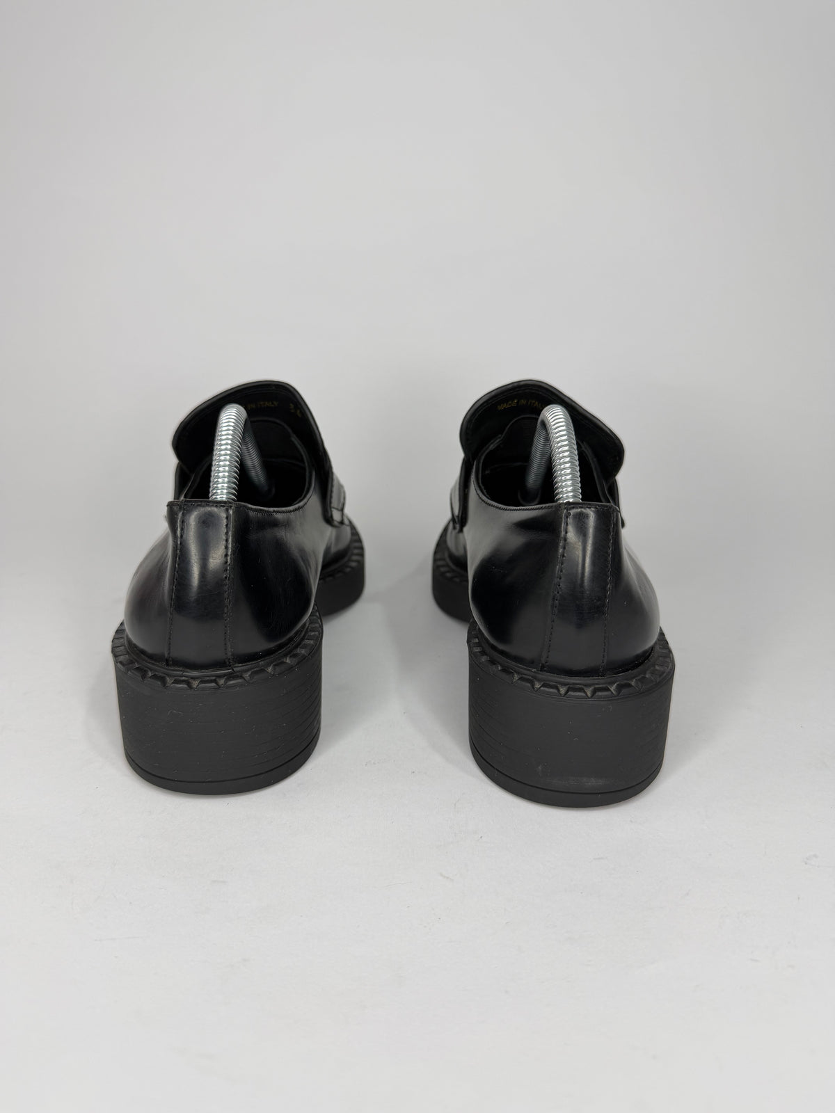 PRADA Vernice Metal Triangle Logo 50mm Loafers Size 36 EU/6 US/ 3UK