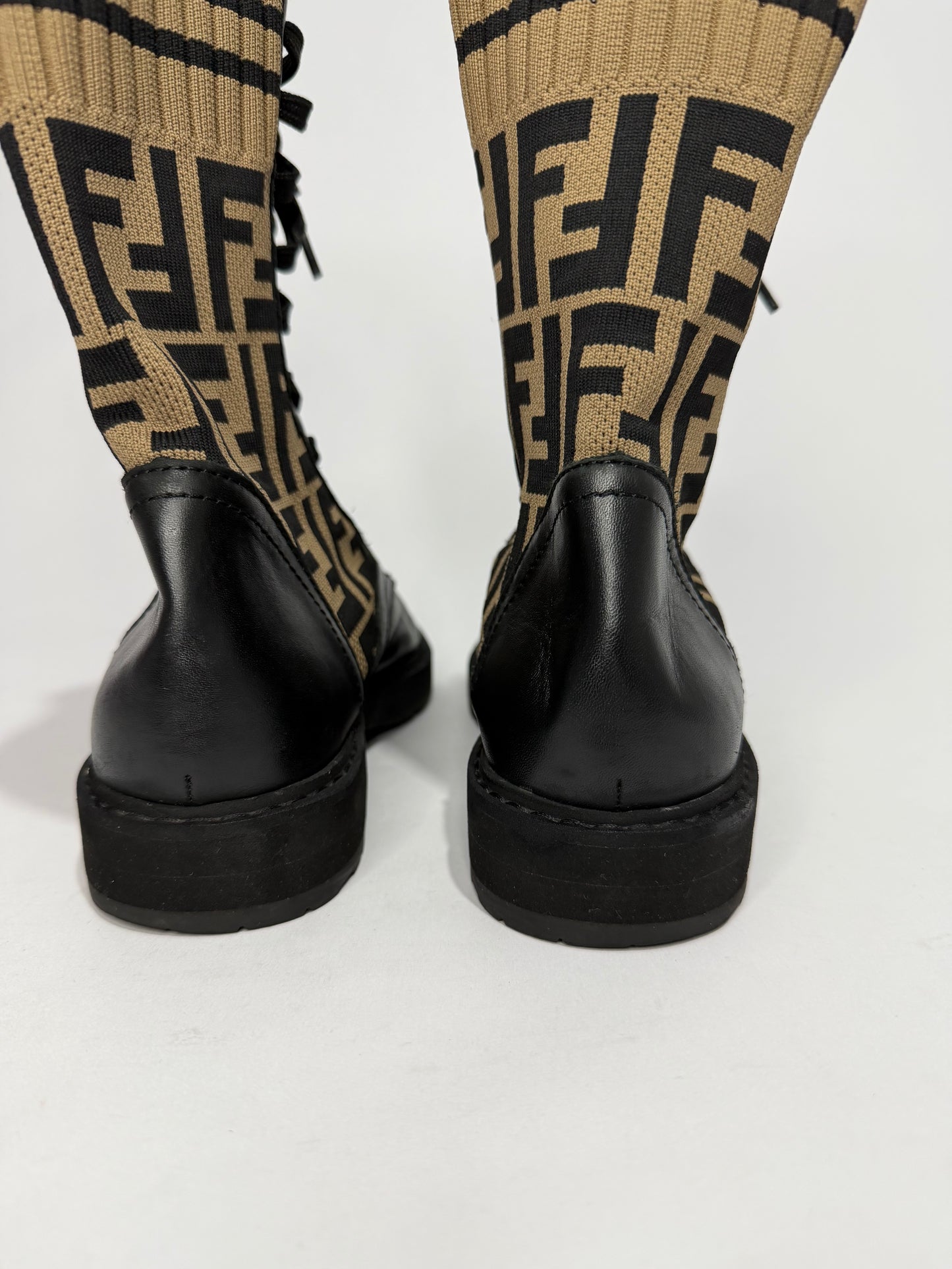 Fendi Black Canvas and Leather Rockoko Ankle Length Boots Size 37 EU