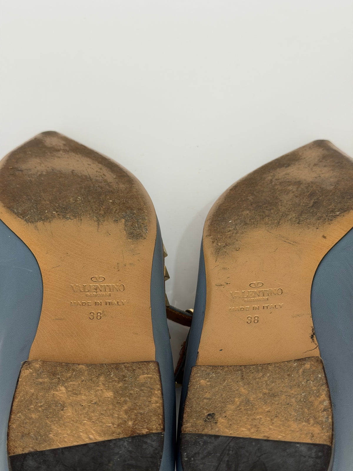 Valentino Light Blue/Brown Leather Rockstud Flats Size 36 EU/ 6 US
