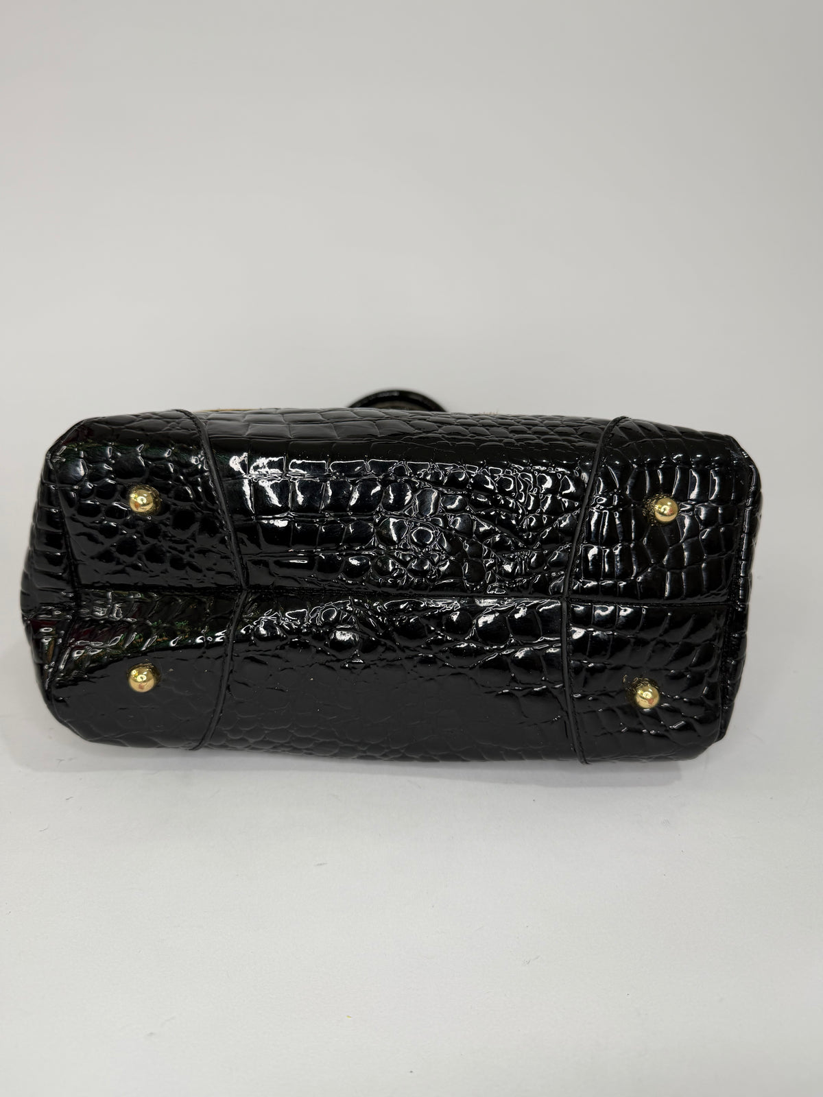 Vivienne Westwood Black Patent Croc-Embossed Orb Appliqué Handbag