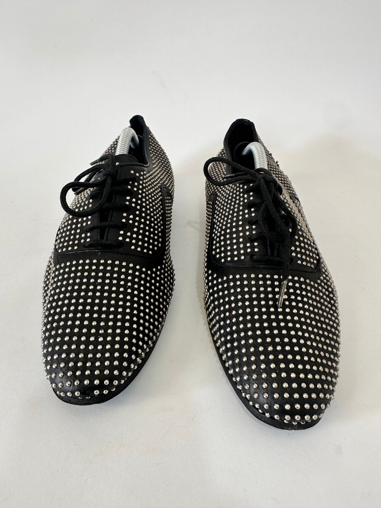 Saint Laurent Black Leather Lulu Richelieu Metal Eyelet Lace Up Oxfords Size 37.5 EU