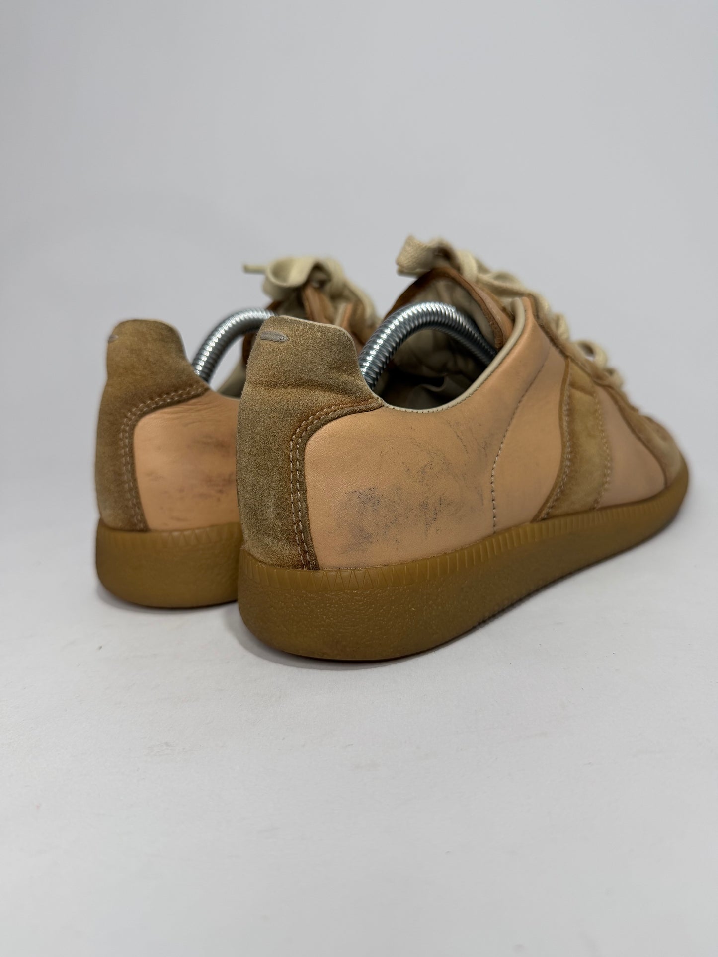 Maison Martin Margiela Beige TanLeather and Suede Replica Lace Up Sneakers Size 36.5 EU/6.5 US
