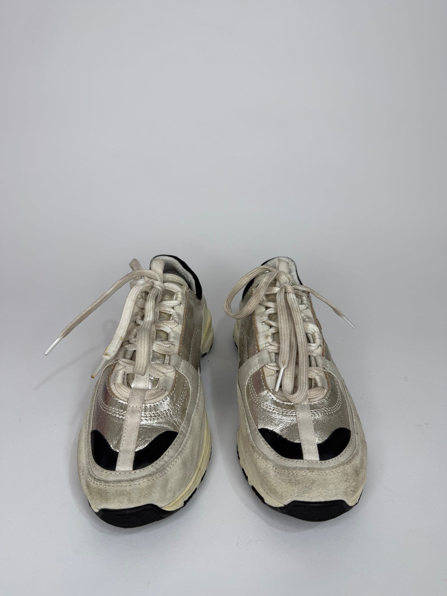Chanel Metallic Silver CC Low Top Sneakers EU 38/ 8 US