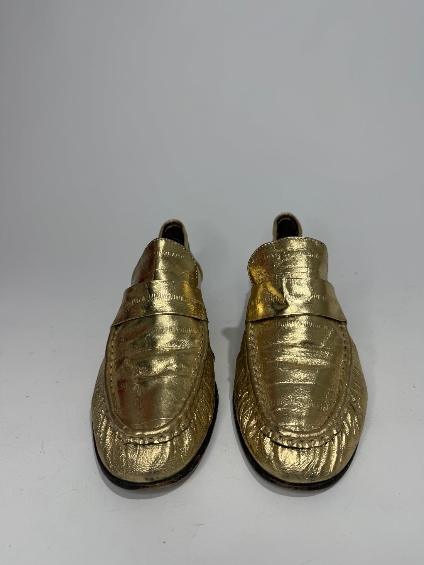 The Row Gold
Eel Skin Loafers 
Women's Size 38 EU/8 US / 5 UK