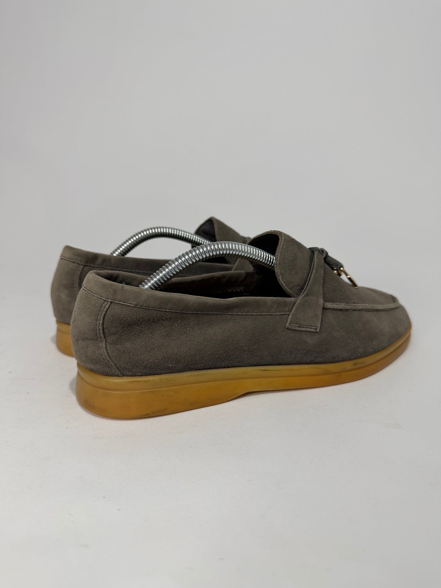 Loro Piana Grey Suede Summer Charms Walk Loafers Size 38 EU/ 8 US