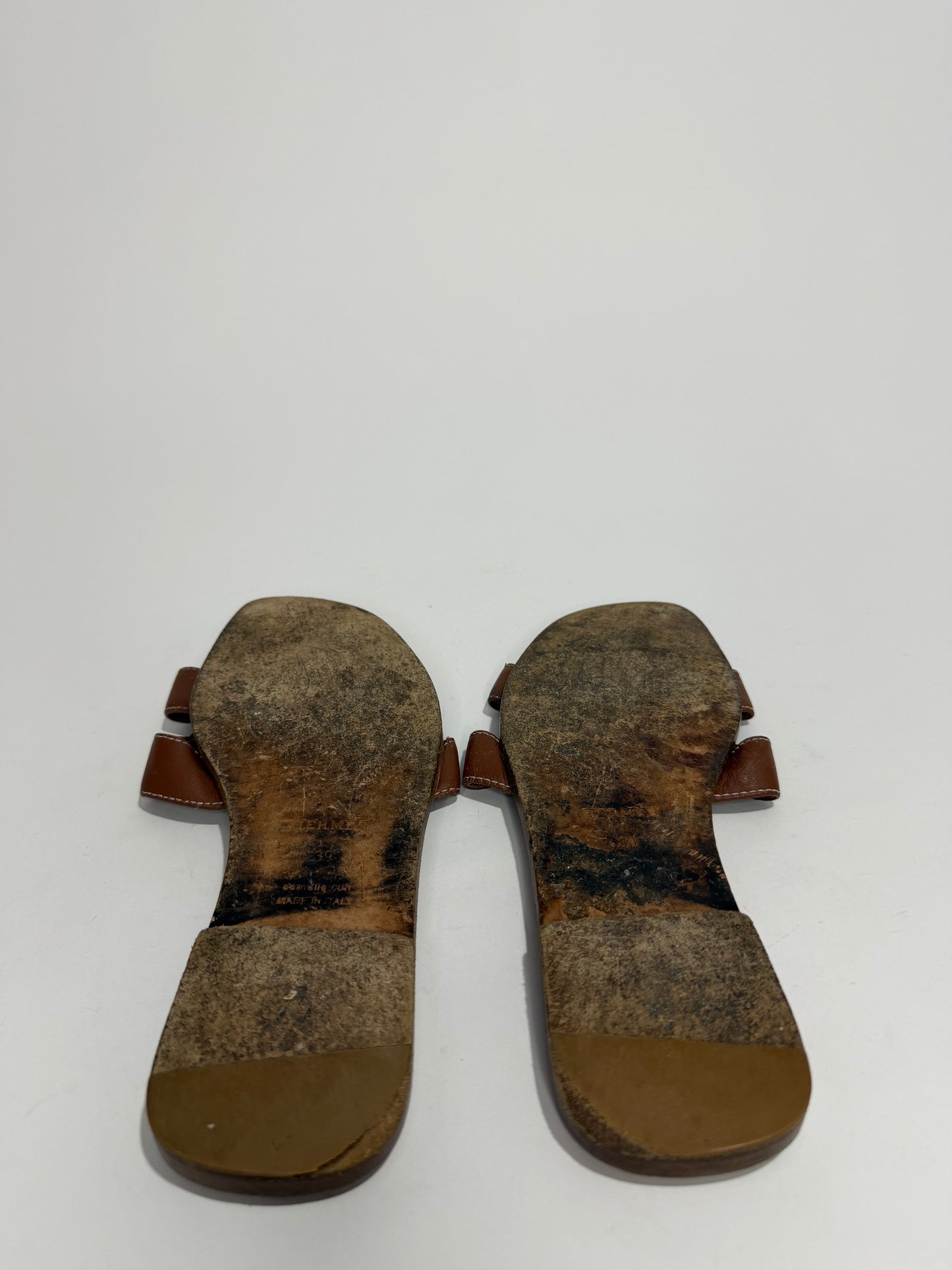 HERMES Brown Box Calfskin Oran Sandals 39 EU/ 9 US / 6 UK