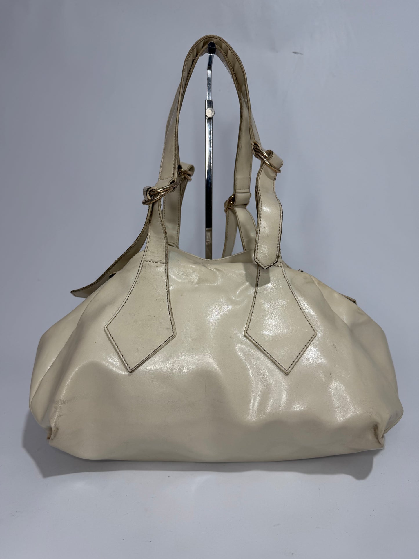 Vivienne Westwood Cream Leather Orb Heart Charm Shoulder Bag