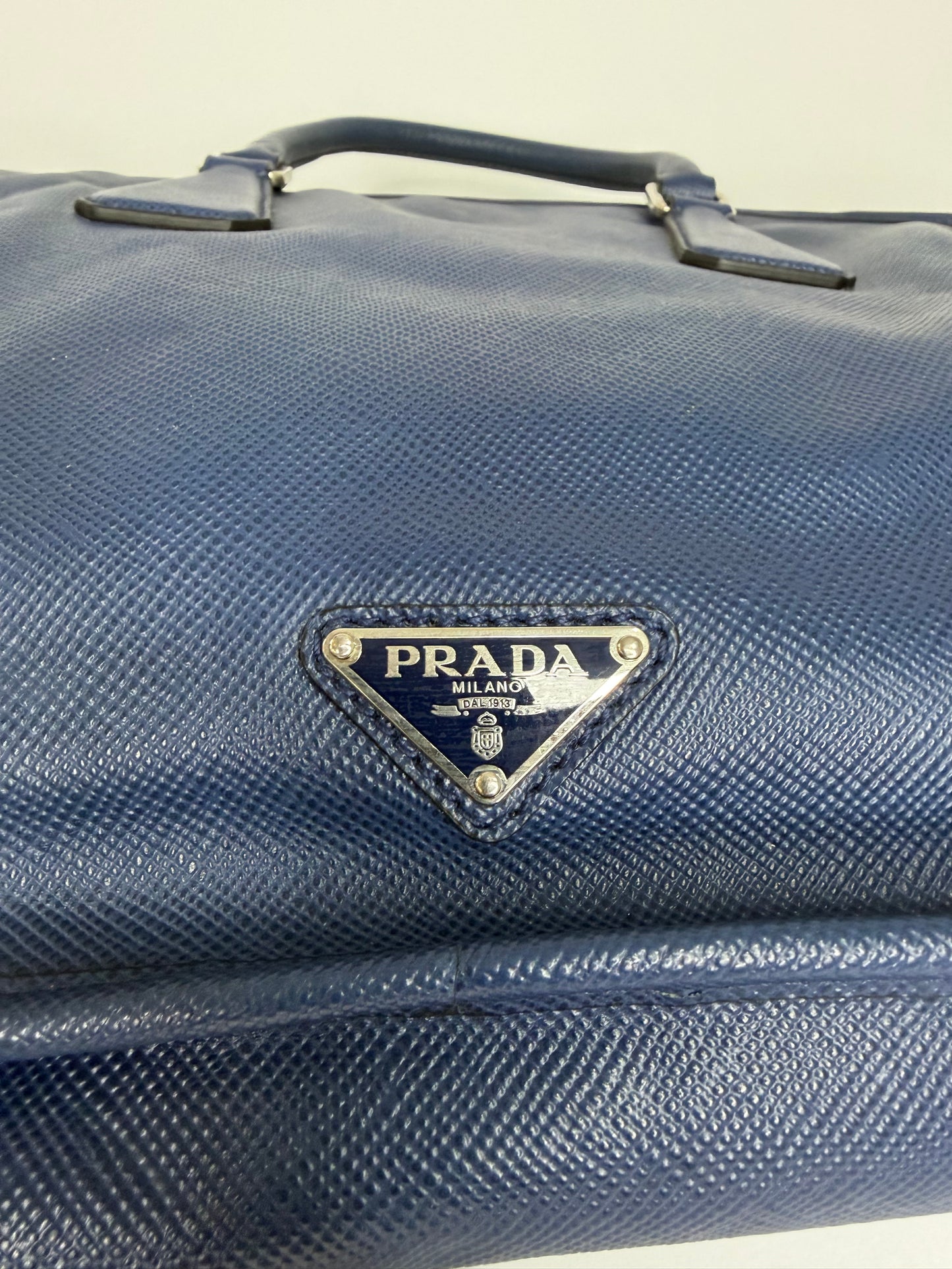 PRADA Saffiano Travel Briefcase Blue