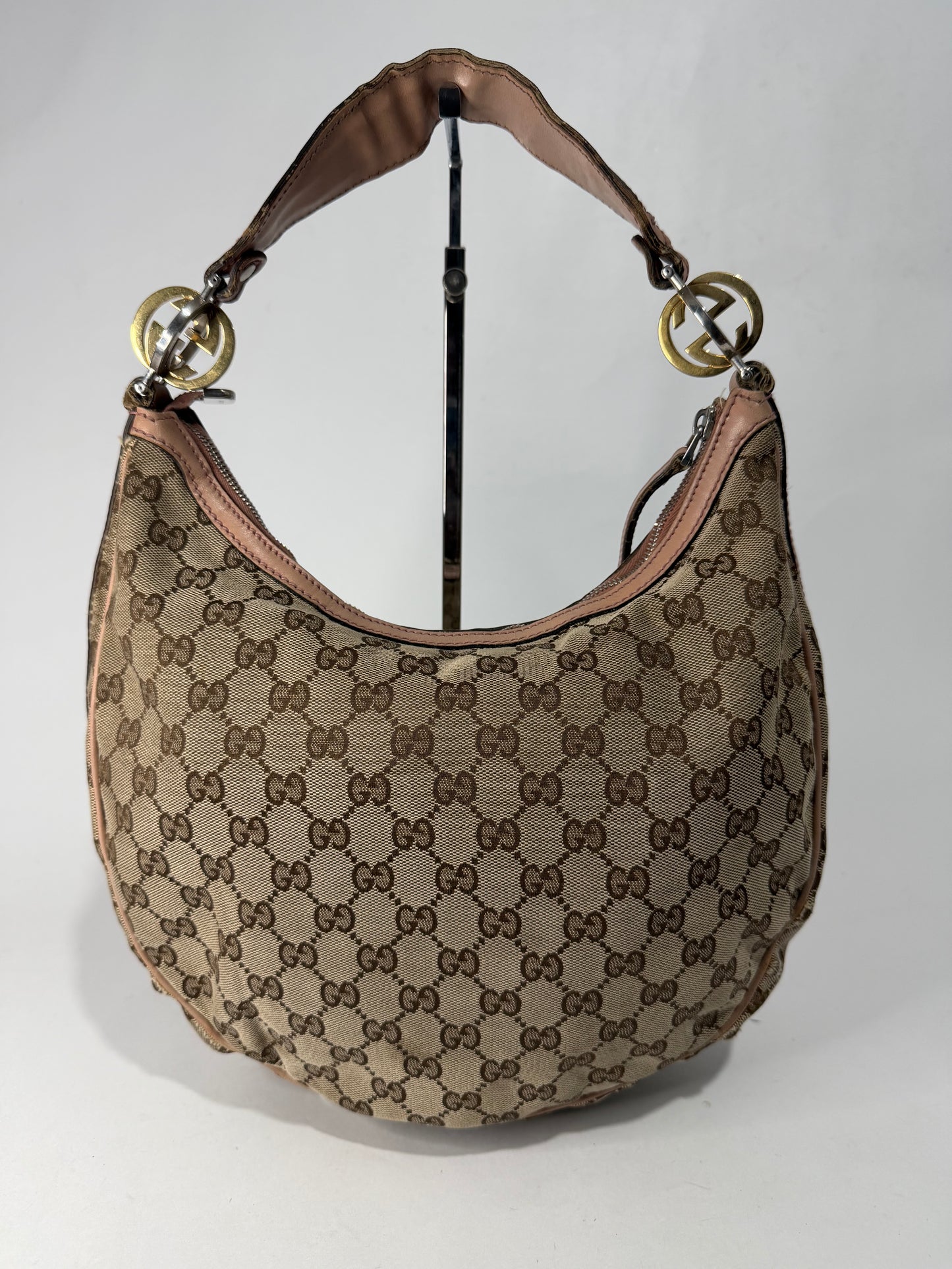 Gucci Beige/Bronze GG Canvas and Leather GG Twins Medium Hobo