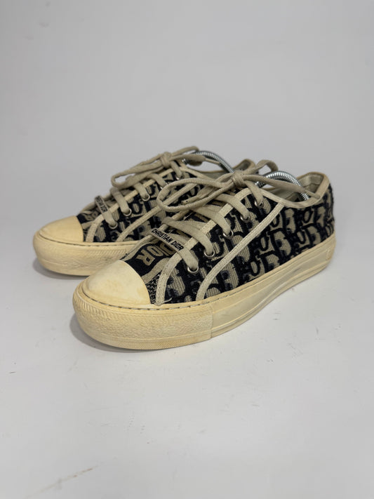 Dior Beige/Deep Blue Oblique Canvas Walk'n'Dior Low Top Sneakers Size 37 EU/ 7 US/ 4 UK