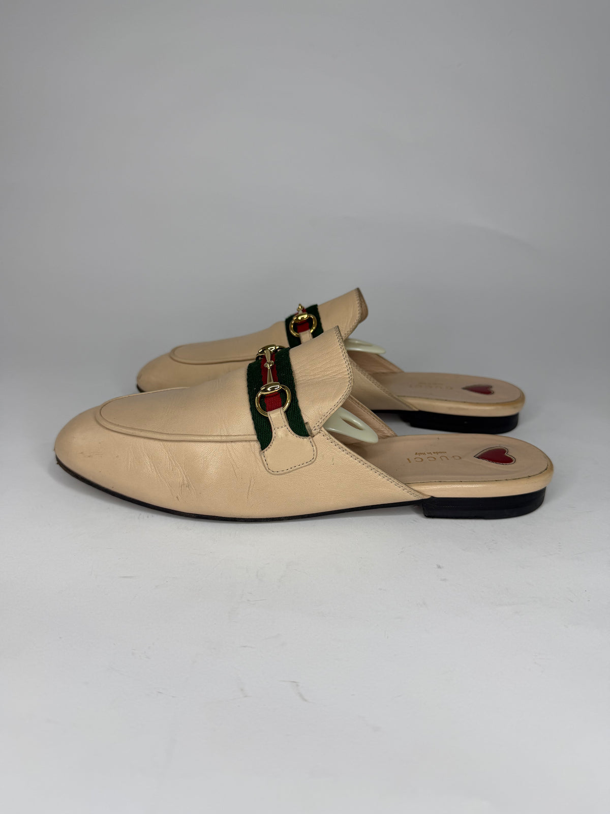 Gucci Beige Leather Princetown Horsebit Flat Mules Size 41 EU