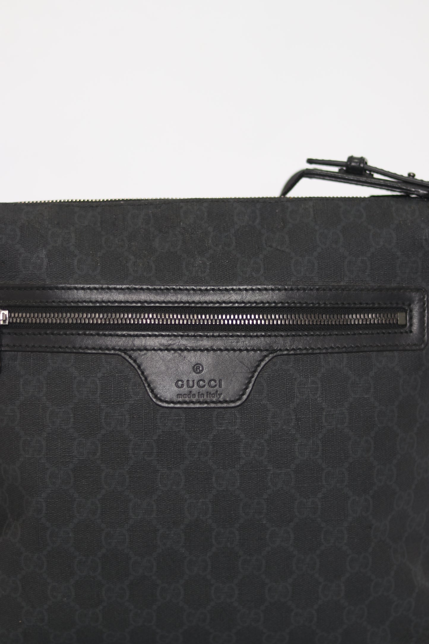 Gucci Front Zip Flat Messenger Bag GG Coated Canvas Medium