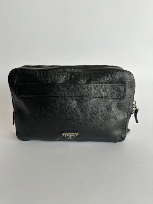 PRADA Black Leather Travel Clutch