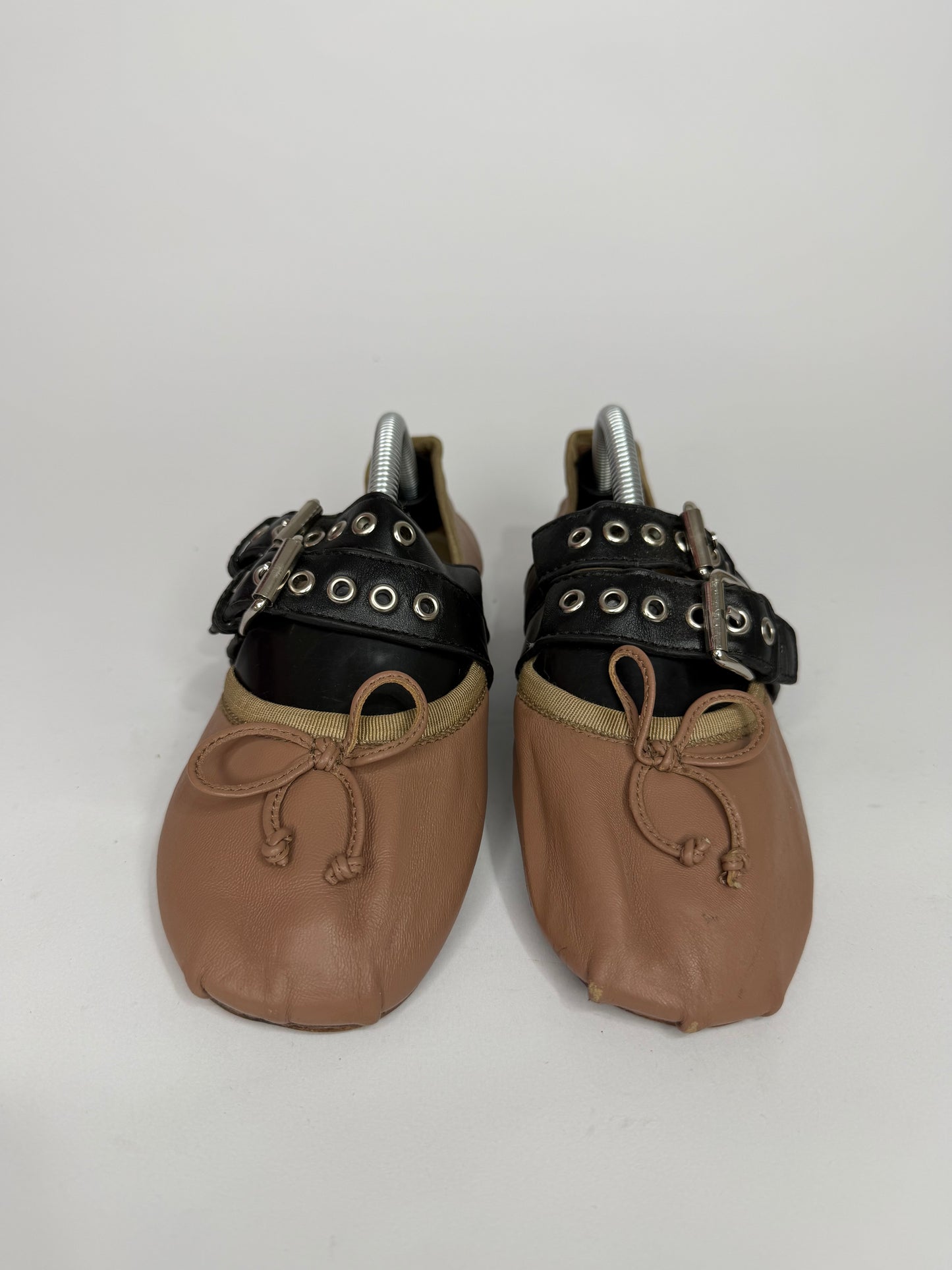 Miu Miu Brown Leather Buckle Detail Bow Ballet Flats Size 35 EU/ 5 US