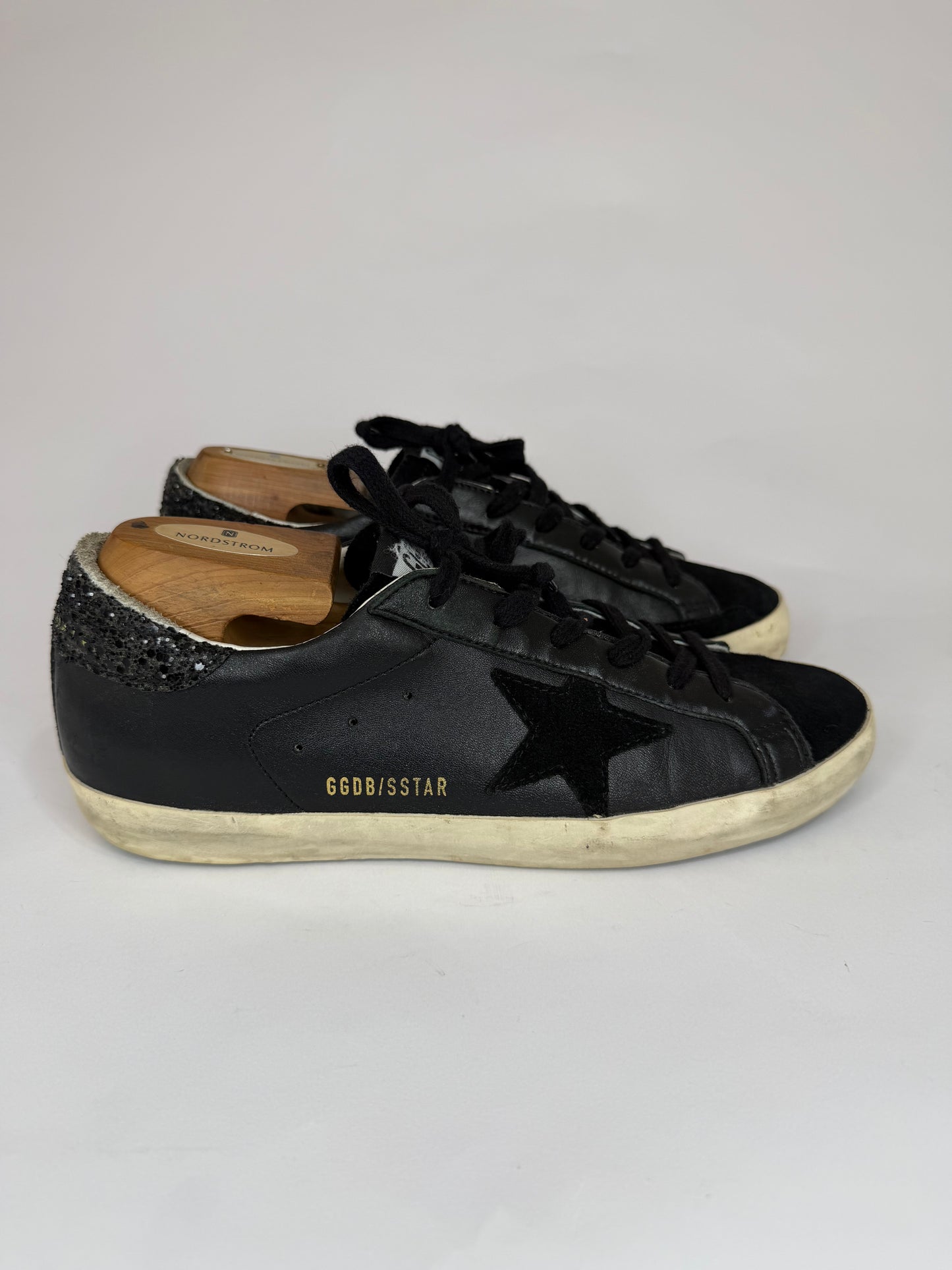 Golden Goose Super Star Black Leather and Suede Lace Up Sneakers Size 40 EU/ 8 US / 7 UK