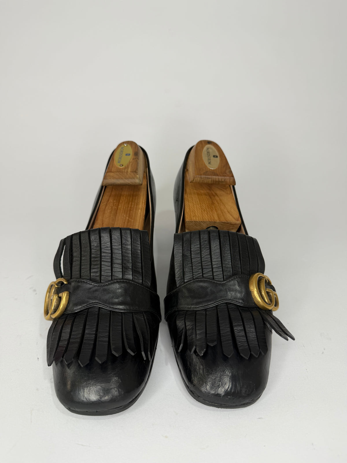 Gucci Black Leather GG Fringe Detail Loafer Pumps Size 42 EU/ 8 UK/ 12 US