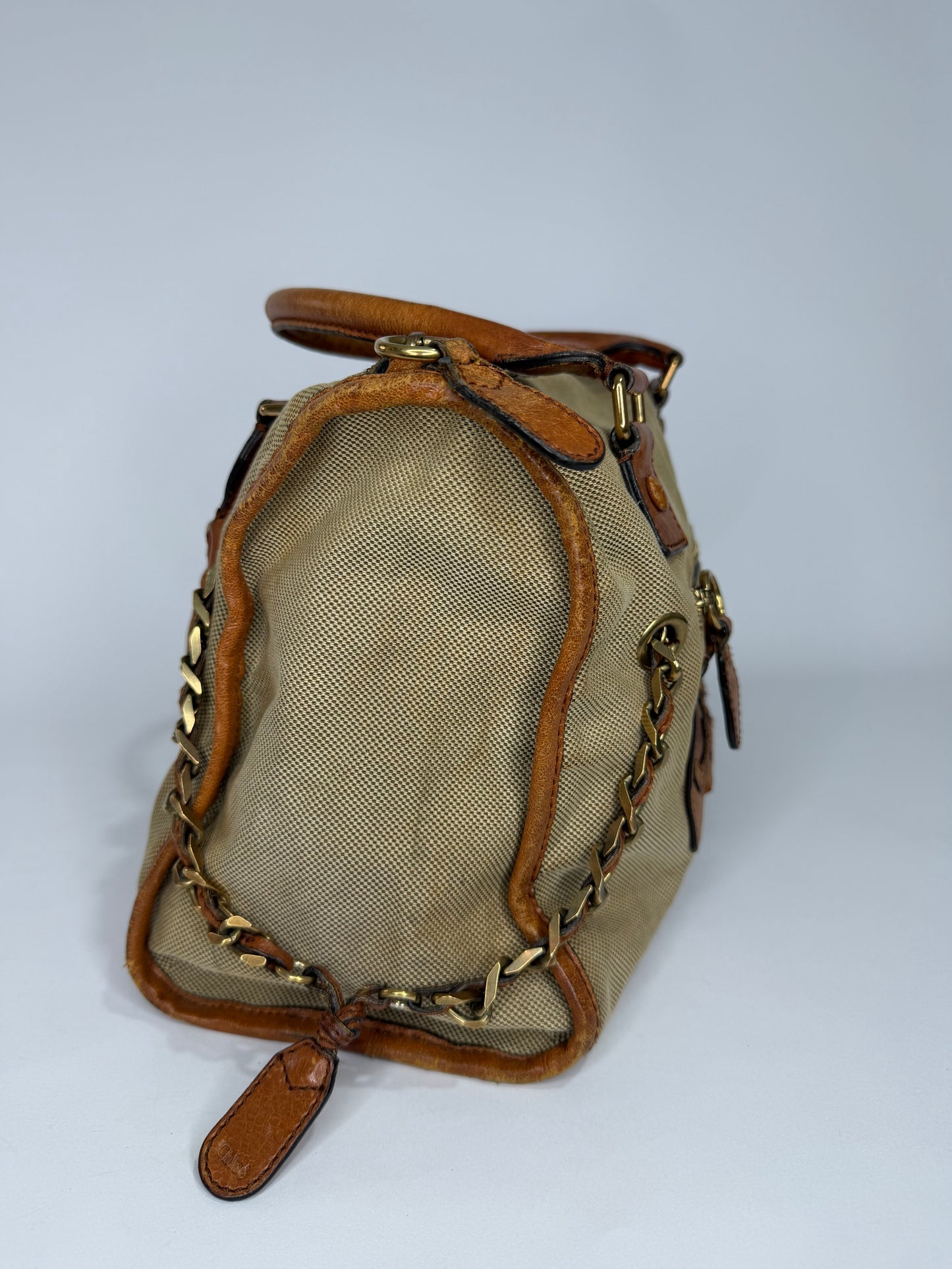 Chloe Beige/Tan Canvas and Leather Haley Tote