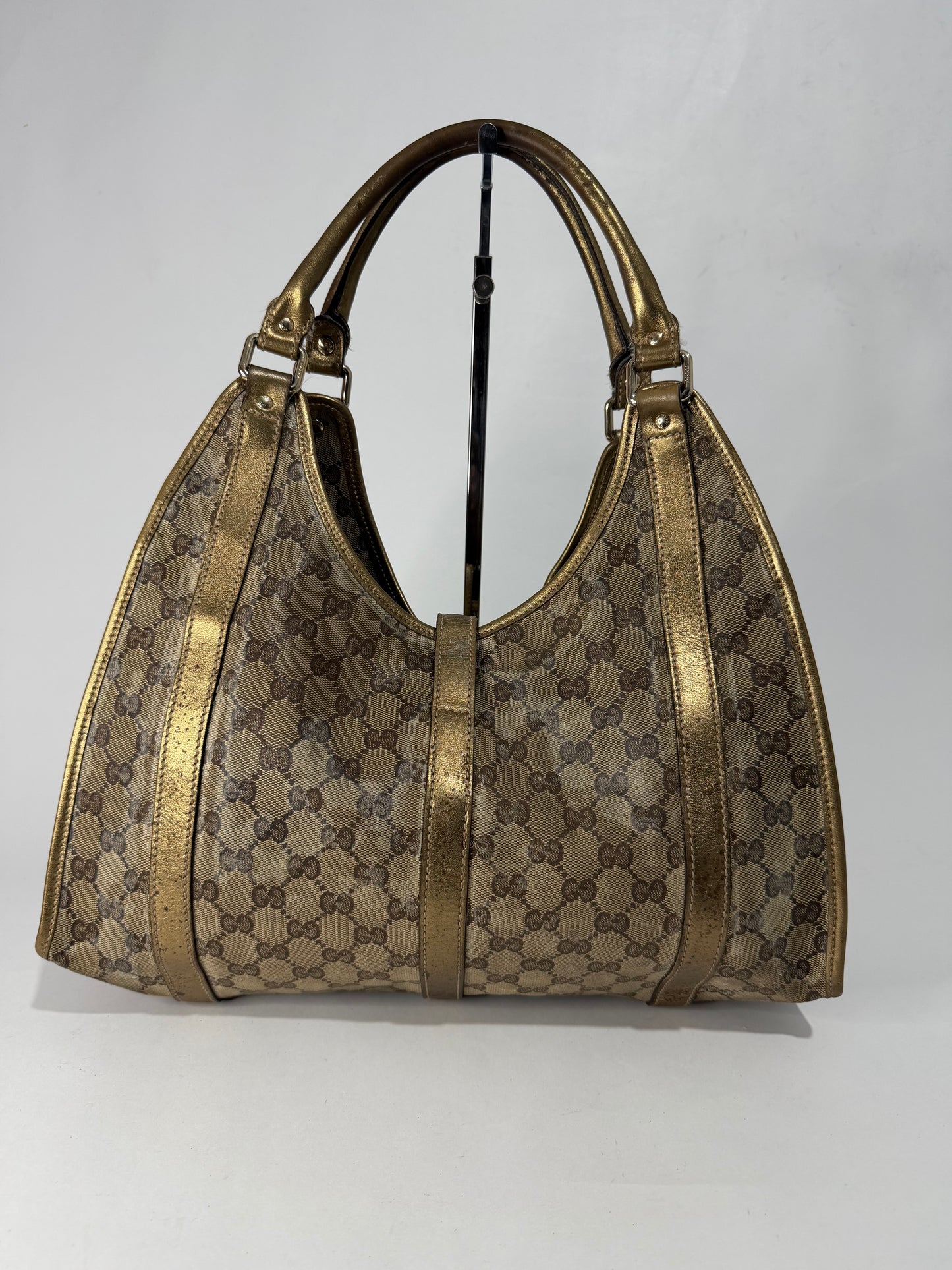 Gucci Gold/Beige GG Crystal Canvas and Leather Medium Joy Shoulder Bag