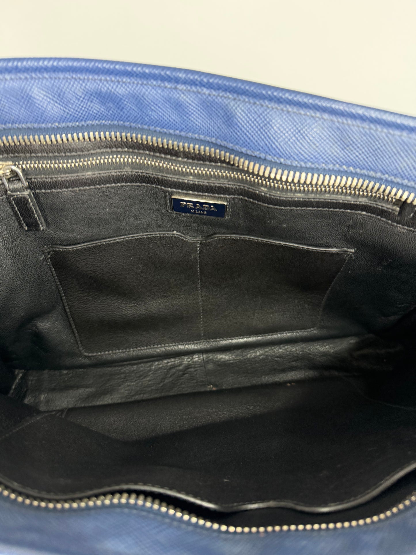 PRADA Saffiano Travel Briefcase Blue