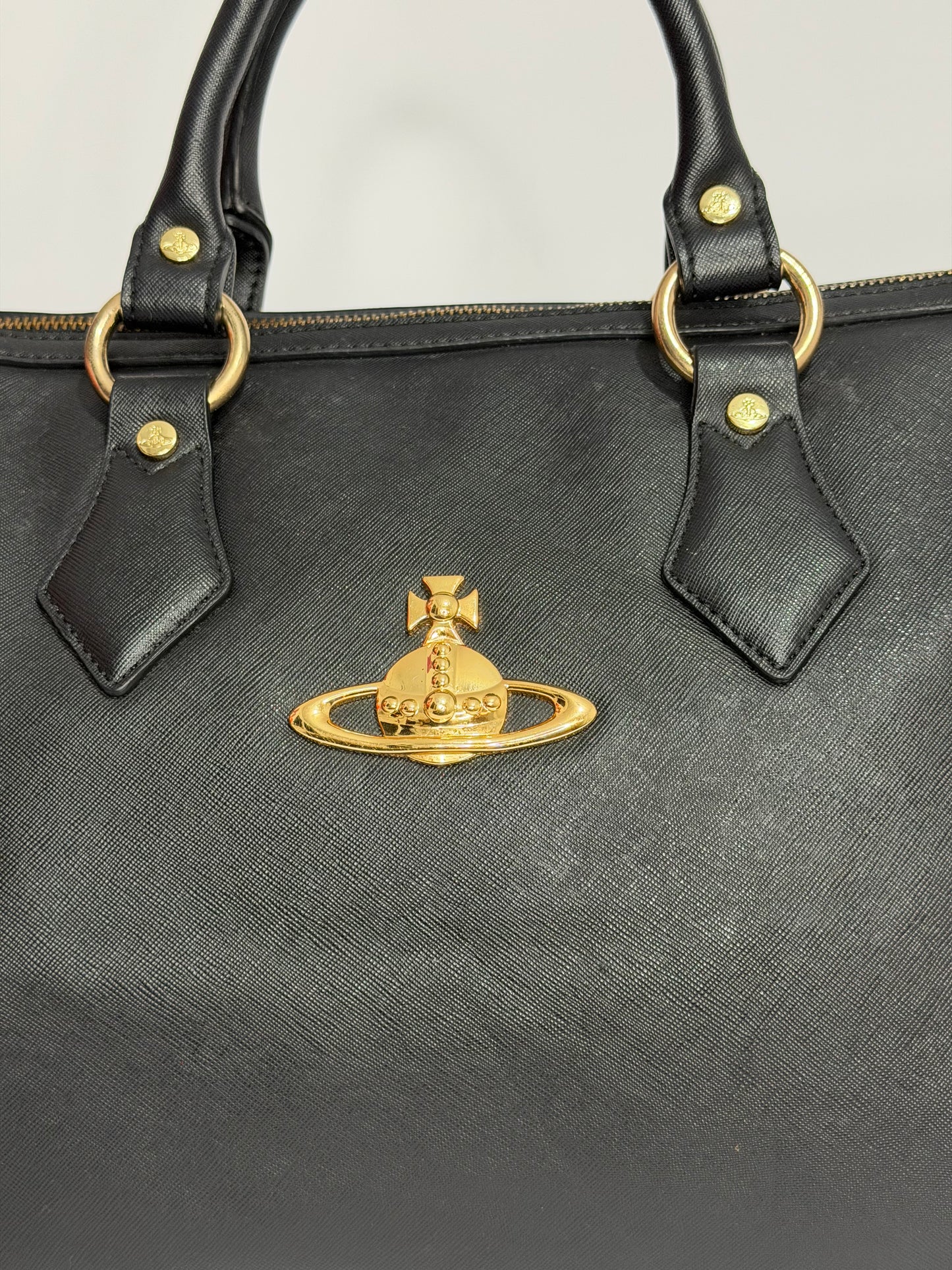 Vivienne Westwood Black Saffiano Leather Orb Tote / Bowler Bag