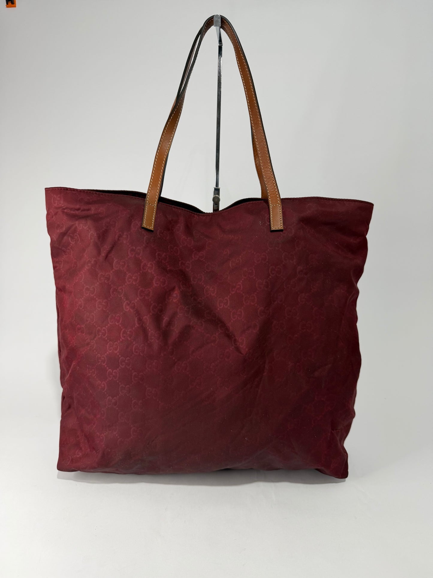 Gucci Burgundy GG Nylon Tote Bag with Leather Handles