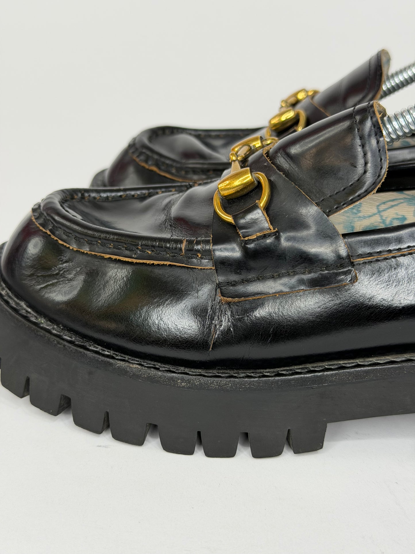 GUCCI
Cordovan Lux Womens Harald Horsebit 25mm Platform Loafers 40 Black