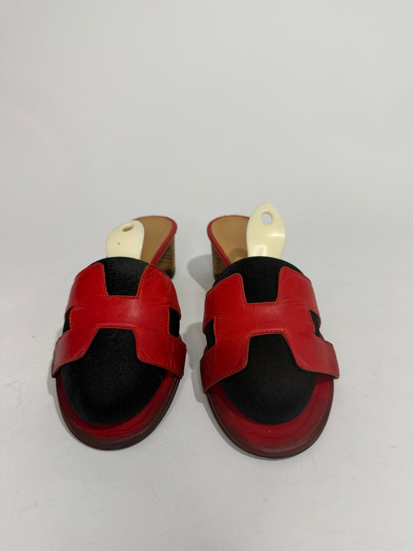 Hermes Red Leather Oasis Slide Sandals Size 38 EU/ 8 US/ 5 UK
