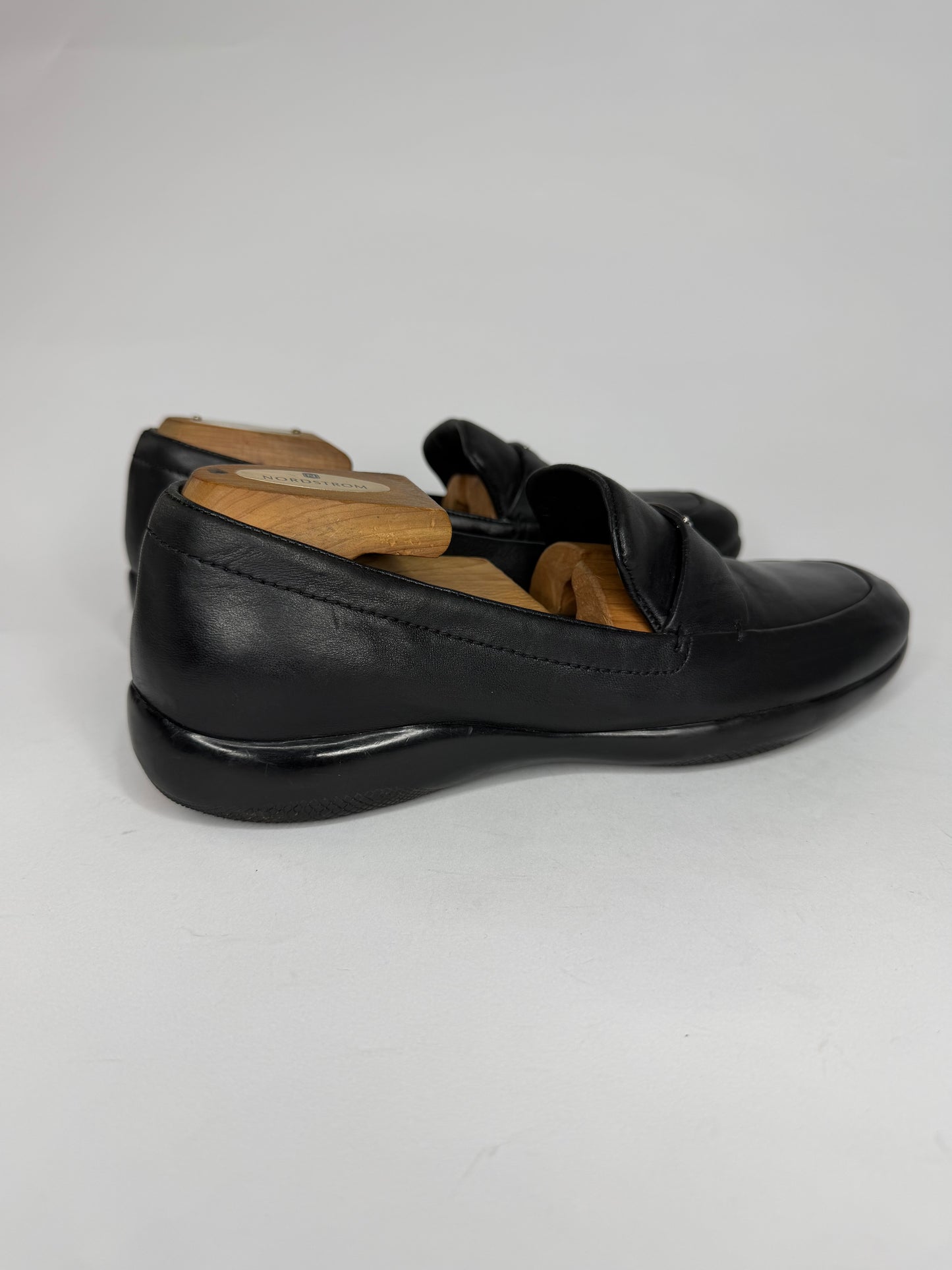 PRADA
Sport Black Nappa Leather Loafers Size 39.5 EU/ 6.5 UK/ 7.5 US