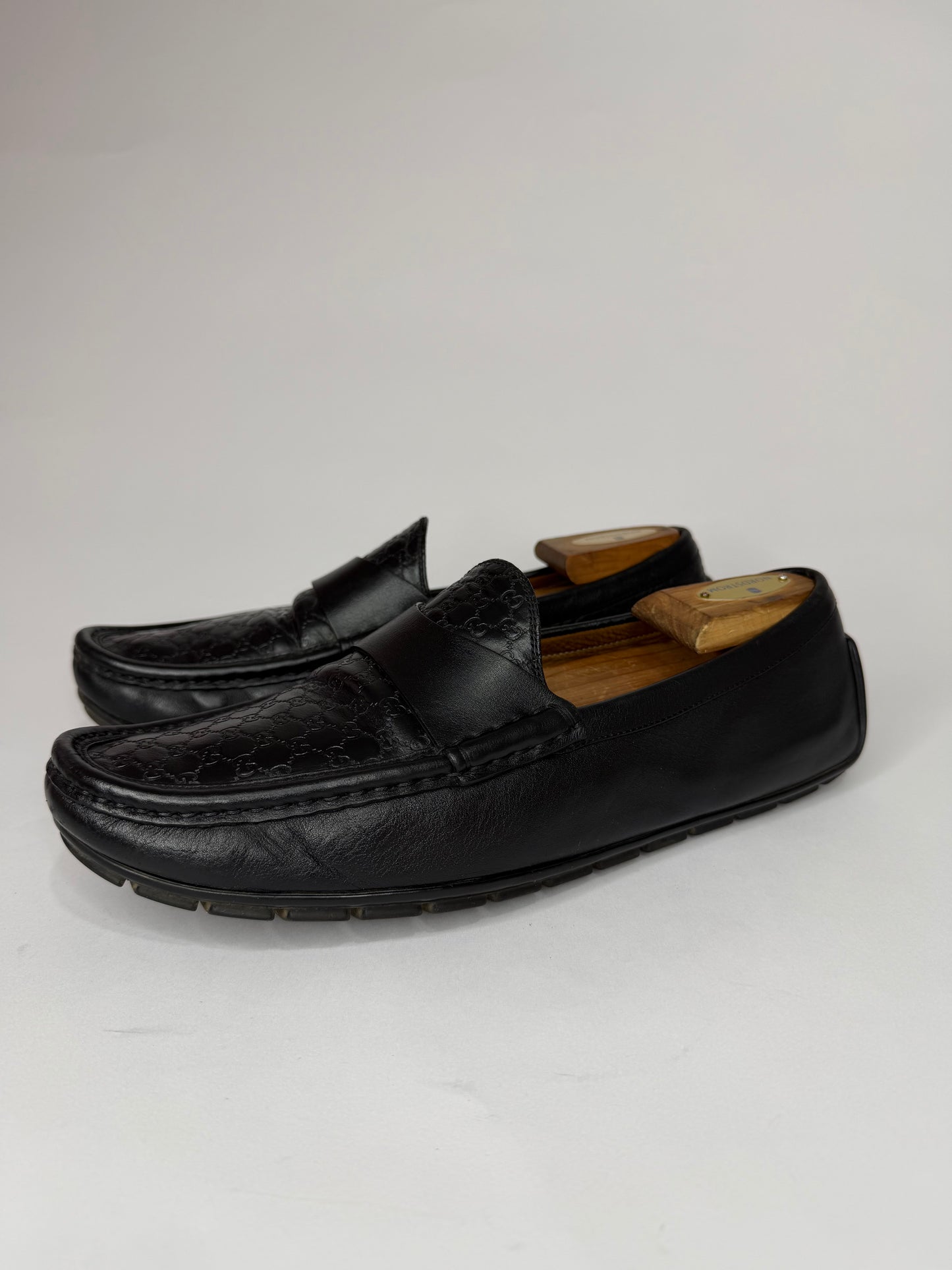 Gucci Black Diamante Leather Driver Loafers Size 10 US / 9 UK / 43 EU