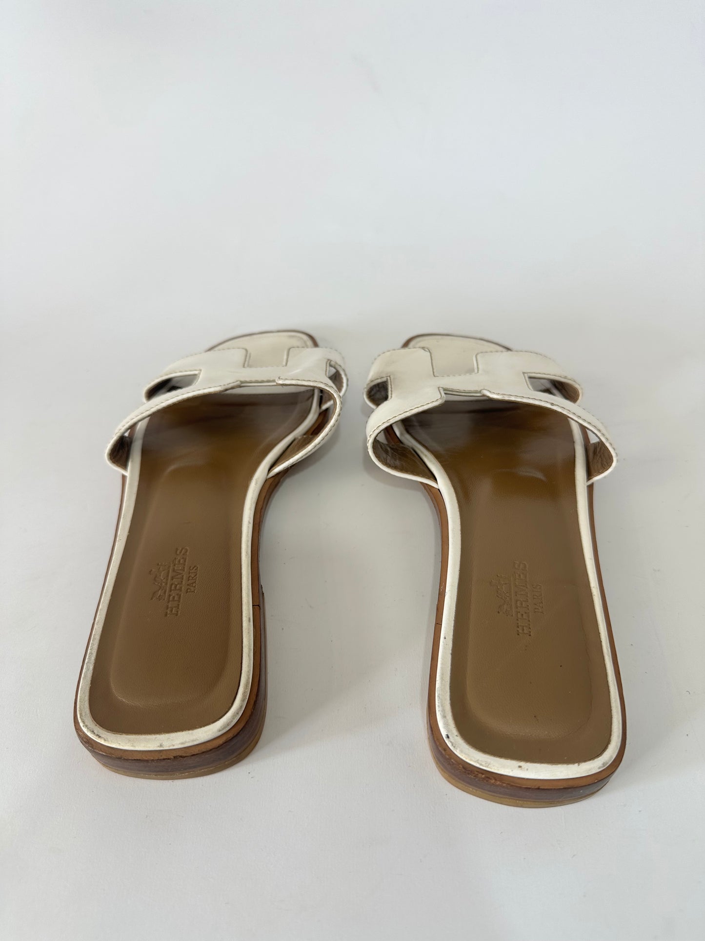 HERMES White Box Calfskin Oran Sandals 36.5 EU/ 6.5 US / 3.5 UK