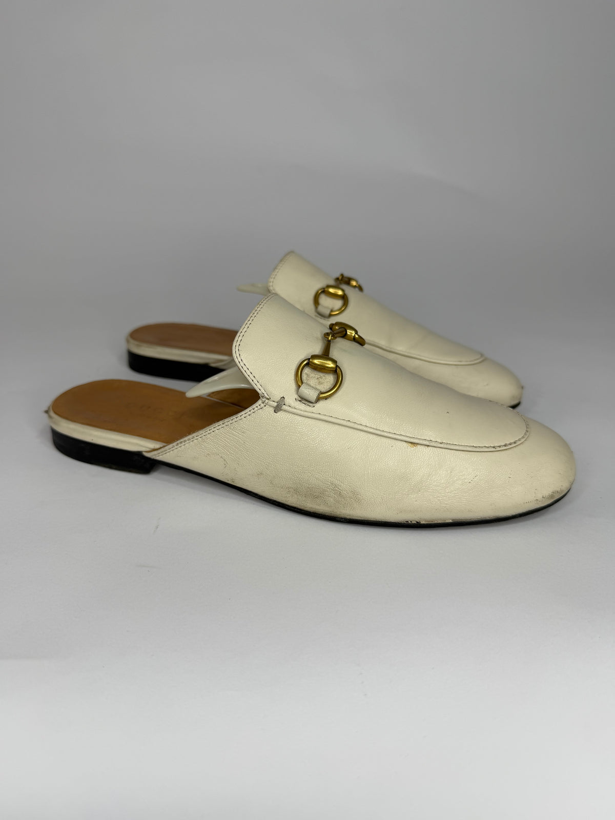 Gucci White Leather Princetown Mules Loafers Size 36 EU/ 3 UK/ 6 US