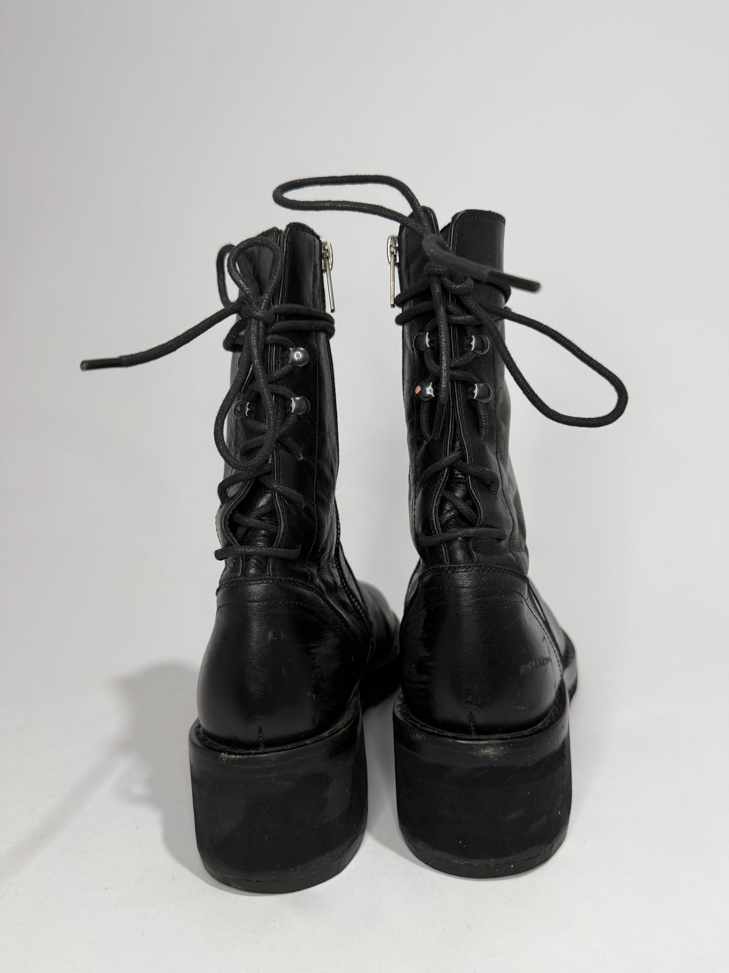 Ann Demeulemeester Black Leather Lace-Up Ankle Boots Size 36 IT/ 6 US